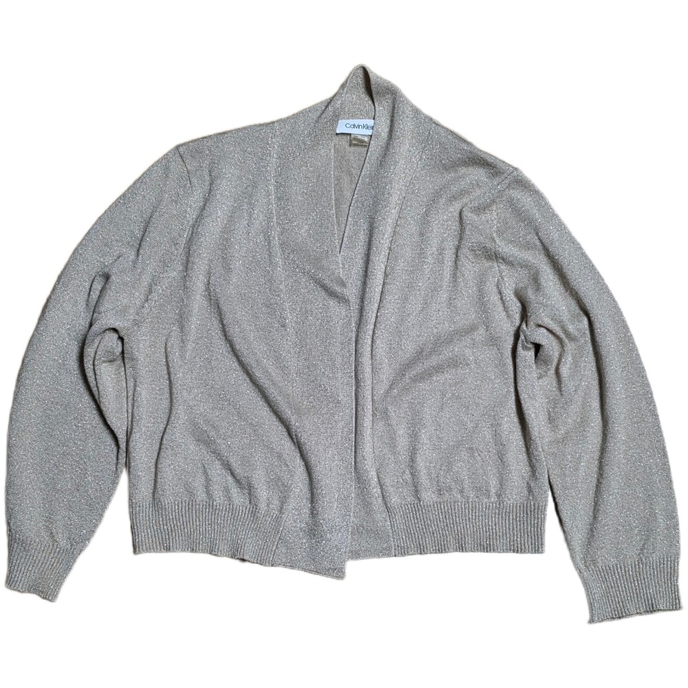 Calvin Klein Open Front‎ Knit Cardigan Sweater Women's Size L Metallic Sparkle